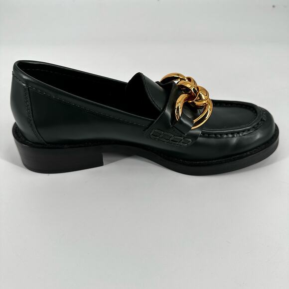 Uterque Women’s Green Leather Loafers Gold Chain Size 37 - Picture 4 of 8